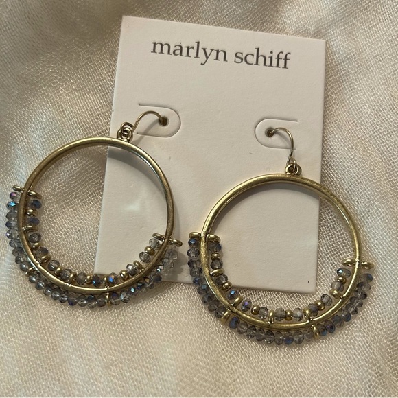NWT Marilyn Schiff Hoop Dangle Blue Beaded Earrings. - Picture 1 of 3